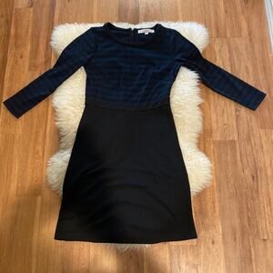 LOFT Dark Blue/Black Women’s Long Sleeve Midi Dress Striped Upper EUC Sz 2P